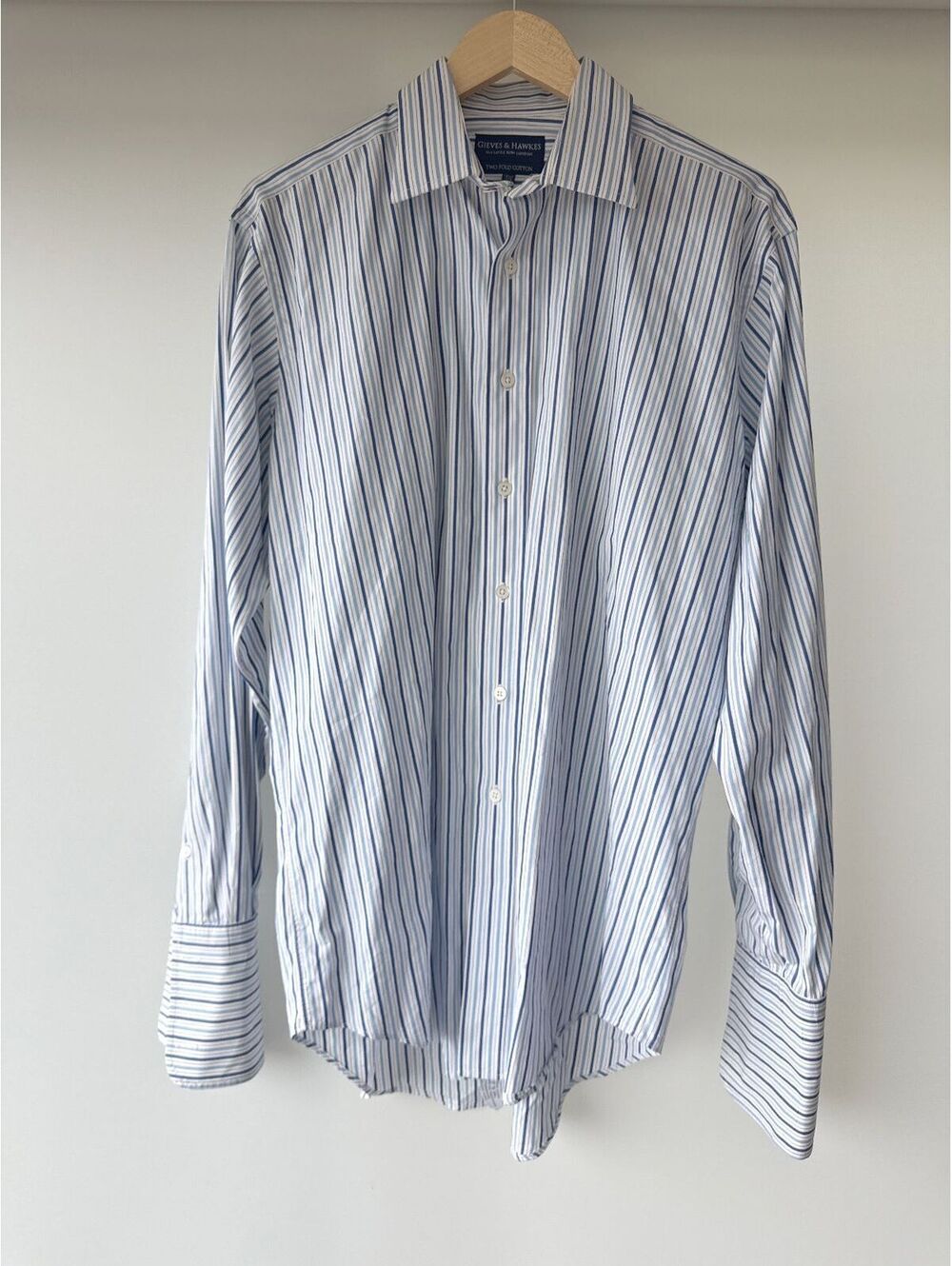 Gieves & Hawkes Men's Two Fold Cotton Striped Button-Up Shirt Size 15 1/2 34 1/2